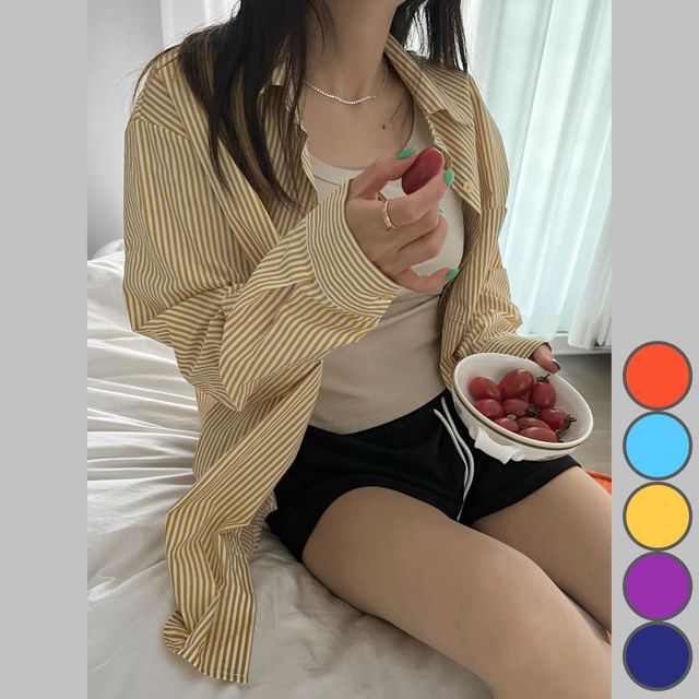 오버핏 빅 스트라이프 스트라이프셔츠 셔츠 긴팔셔츠