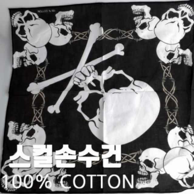 해골 패턴 면 소재 손수건 머리띠 스카프