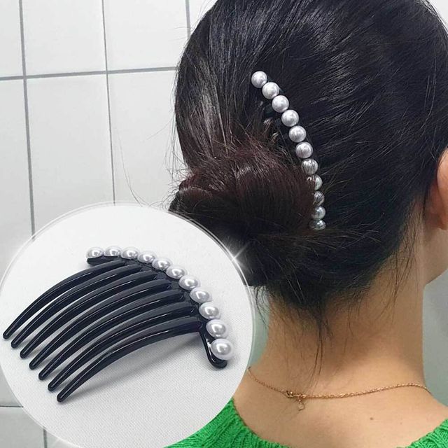 올림머리 일자형 진주 헤어빗핀 머리핀 비녀