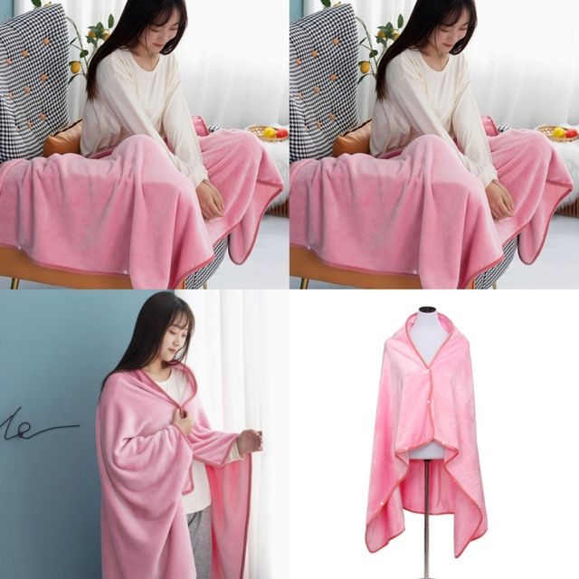 똑딱이단추 극세사 망토 담요 100x150cm 핑크 무릎담요 항공담요