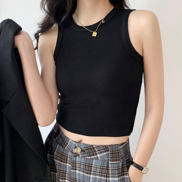 슬림핏 4컬러 이너티 크롭티셔츠 골지 티셔츠 민소매