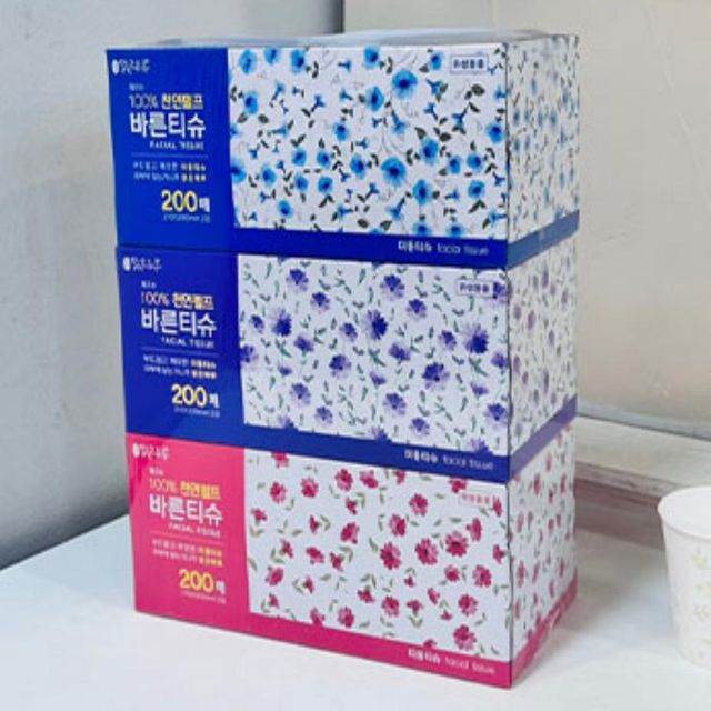 미용티슈 200매x3입 휴대용티슈 무형광티슈 차량용티슈