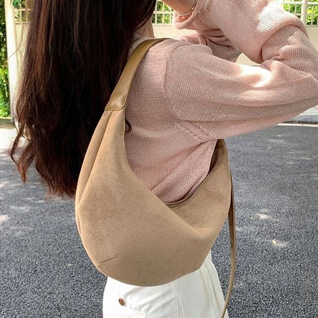여성 프렌치무드 숄더백 스웨이드 라운드 호보백 3색