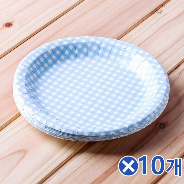 TBZ 체크패턴 컬러 종이접시 블루 20cm 10px10개 푸드트럭