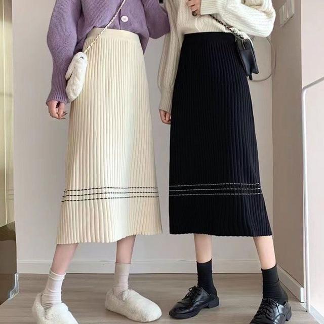 하체커버 A라인 골지 롱스커트 밑단 3줄 편한 코디