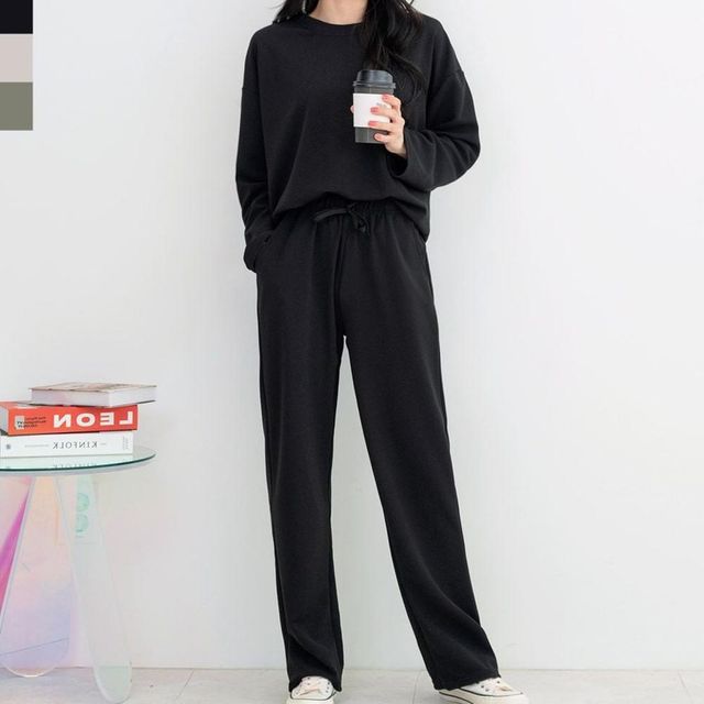 여성 노링클 루즈핏 일자 밴딩 상하 셋업 트레이닝