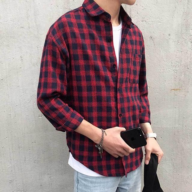 남자 레이어드 체크 남방 오버핏 데일리 캐주얼