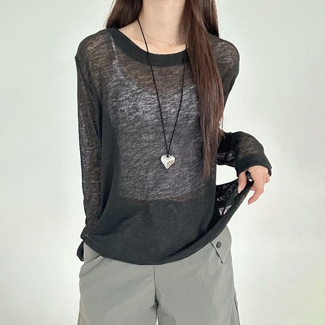 3컬러 커버업 착용가능 시스루 긴팔티
