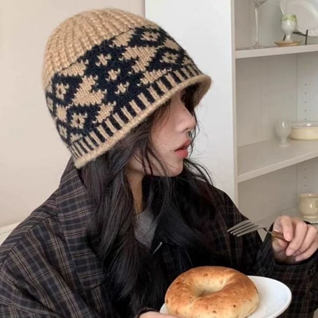 4컬러 패턴 짜임 벙거지 스타일 패션비니 니트비니
