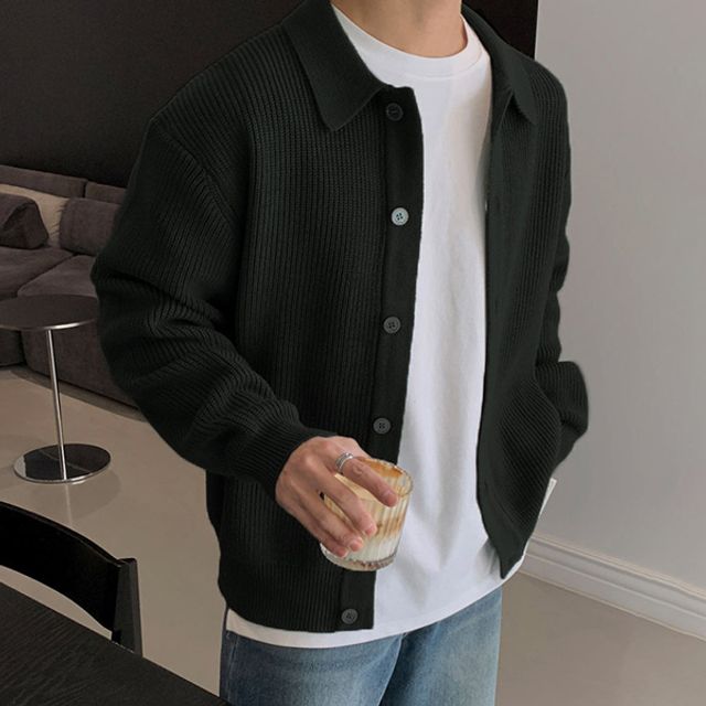 남성 데일리 하찌 니트 카라넥 가디건 자켓