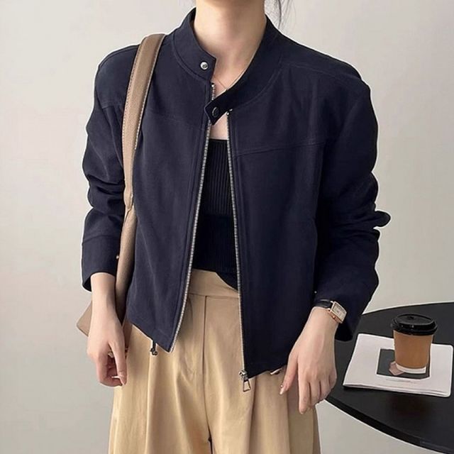 여성 크롭 노카라 자켓 간절기 바람막이 스트링 집업 점퍼 숏 재킷 아우터
