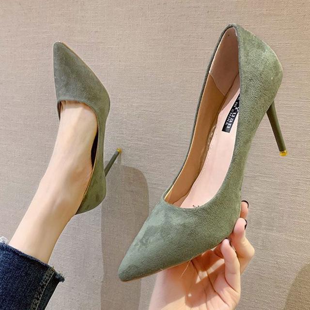 9cm 스틸레토 하이힐 여자 스웨이드 구두 회사원 정장