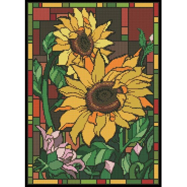 글라스아트 해바라기 패브릭 보석십자수 38x52