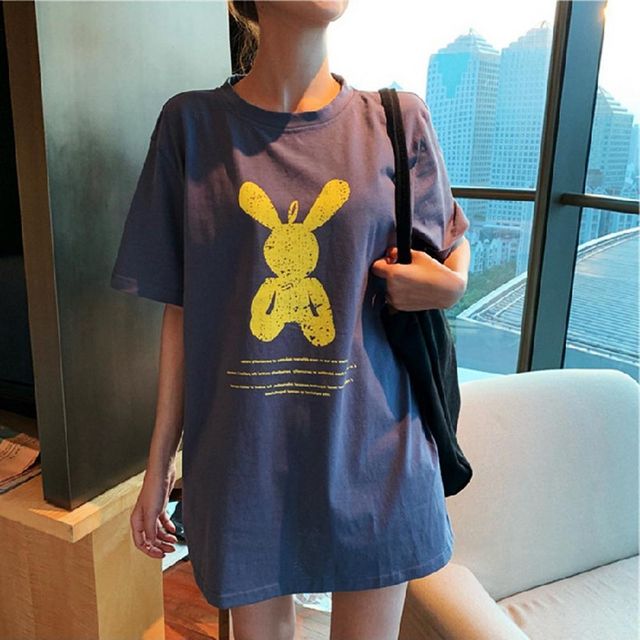 여성 반팔 면티셔츠 토끼인형 그래픽 여름 티셔츠