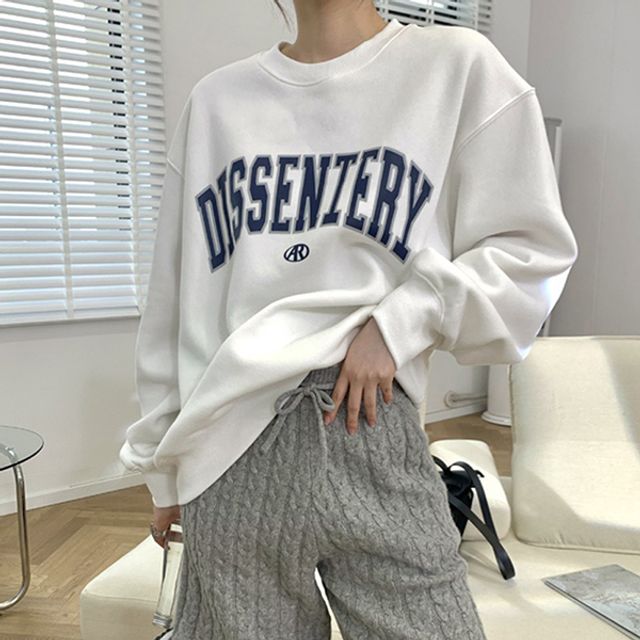 여성 데일리 라운드넥 레터링 프린팅 긴팔티셔츠