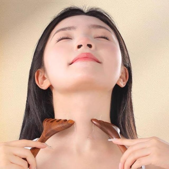 우드 두피 괄사 마사지기 빗 얼굴 머리 지압 마사지