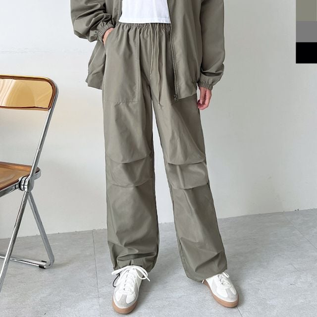 JJM-L120 여자무릎핀턱 스트링 와이드팬츠