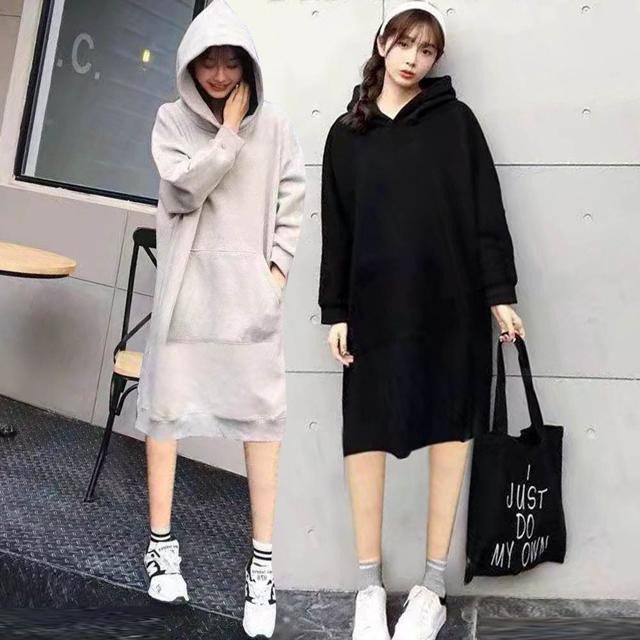 여성 캐주얼 데일리 기모 후드 원피스