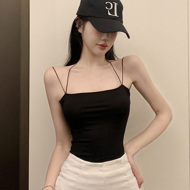 여성 크롭 캡내장 나시 1P 슬림 브라캡 이너 끈나시