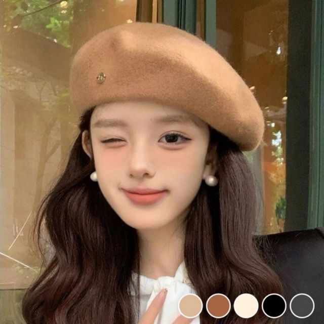 골드 B장식 포인트 여성 베레모 가을 겨울 데일리 모자 빵모자