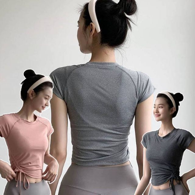 여성 스포츠 운동 헬스 필라폴웨어 상의 주름반팔티