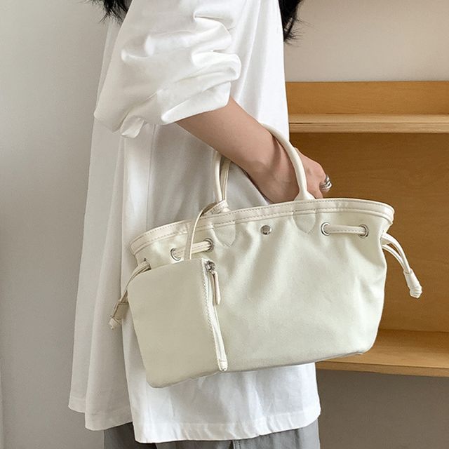 WL 캔버스 토트백 데일리 핸드백 여성 손 가방 아이보리