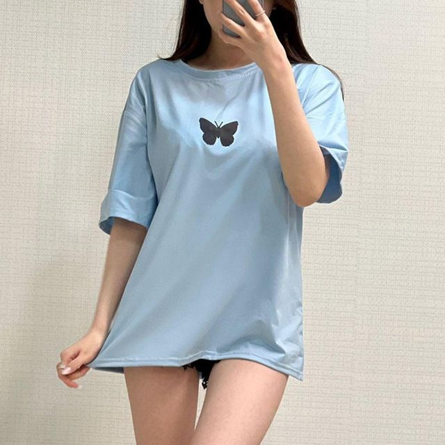 홀로그램 나비 티셔츠 오버핏 여성