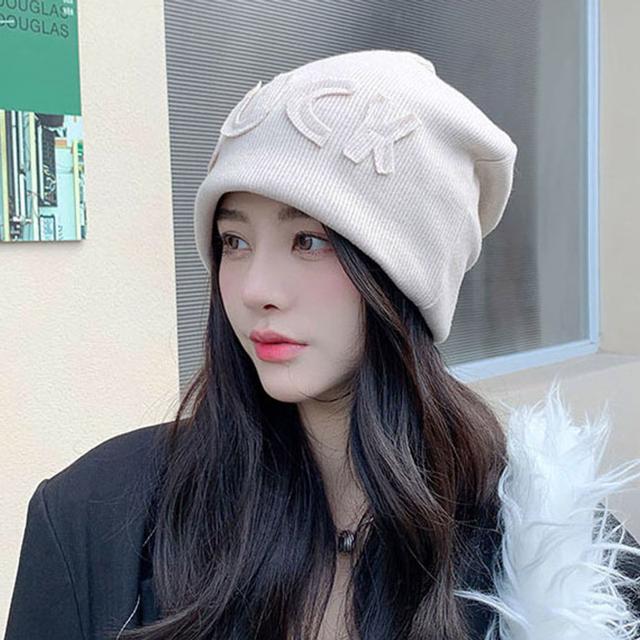 여성 면 비니모자 패치 디자인 겨울 모자