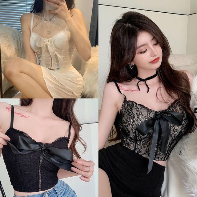 레스뷔스티에탑 나시 리본 섹시 이너 패드 나시티 민소매 티 나시 롱 여성