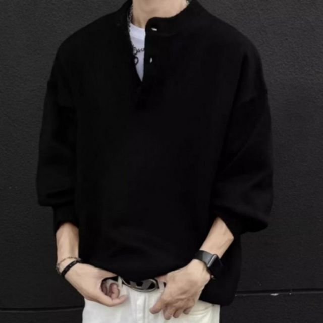 남자 겨울 헨리넥 니트 스웨터 데일리 캐주얼 긴팔 티셔츠