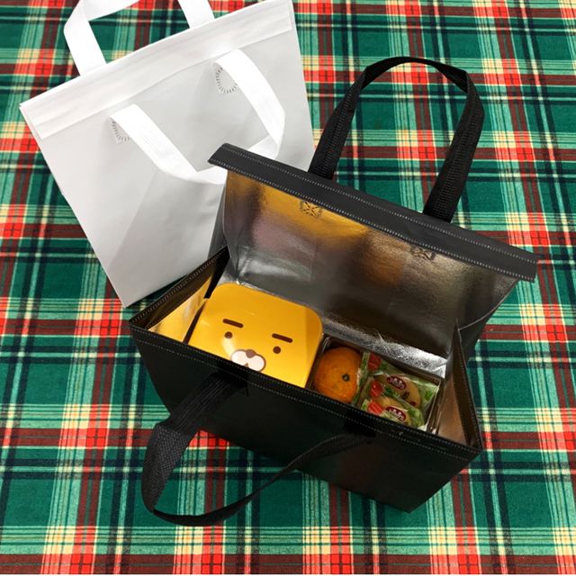 블랙 중형 부직포 쇼핑백 - 도시락 외출 고급 선물용