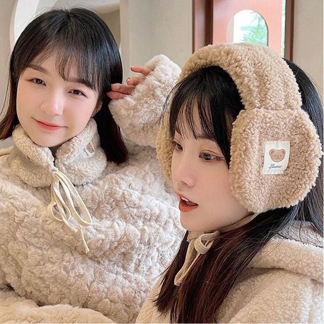 양털 곰돌이 뽀글이 겸용 여성 귀여운 귀마개 넥워머