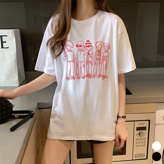 오버핏티셔츠 프렌드 프린팅 오버핏 티셔츠