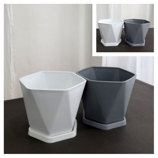 고강도 플라스틱 육각 화분 23x20cm 야외화분 베란다화분 정원화분 난간화분