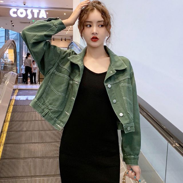 2컬러 여성 가을 스티치 세미 크롭 기장 자켓 점퍼