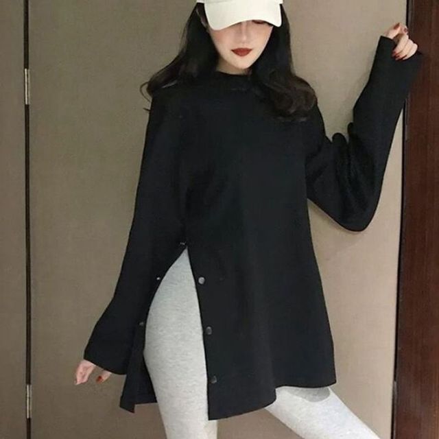 여자 옆라인 롱티 티셔츠 긴티 여자옷 루즈핏 긴팔 여성봄티셔츠