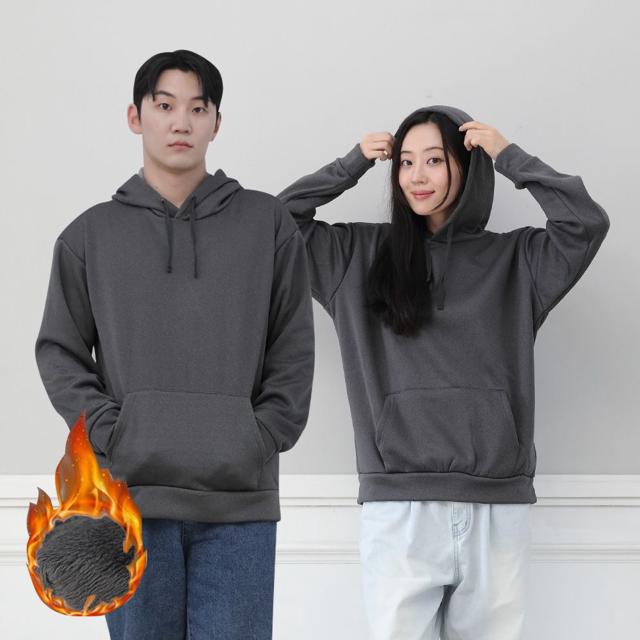 남녀공용 융털 기모 안감 후드티 점퍼 커플 오버핏