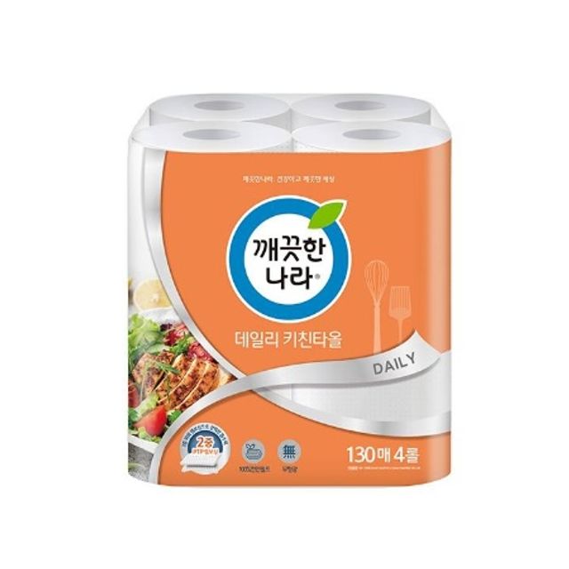 깨끗한나라 데일리 키친타올 4롤 - 이중 엠보싱 130매