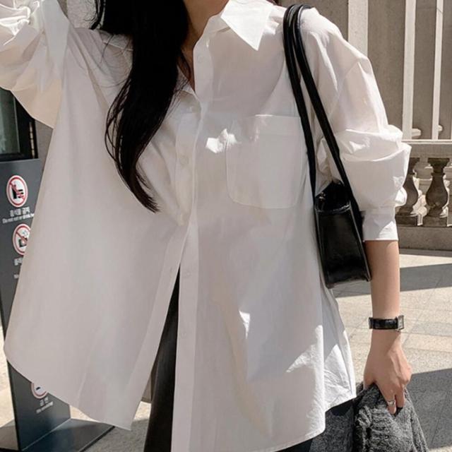 여성 블라우스 남방 무지 기본 긴팔 카라 루즈핏 셔츠