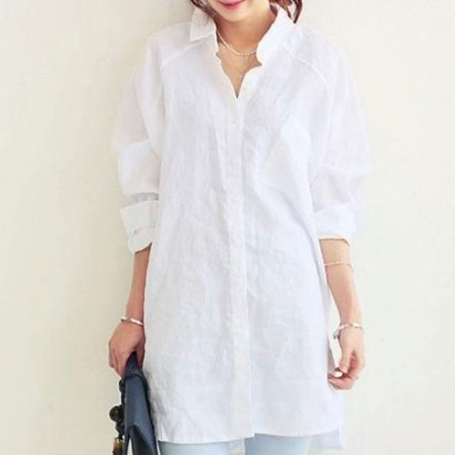 여성 봄가을 나들이 외출 패션 카라 롱 셔츠 남방