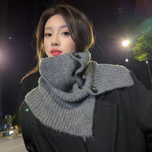 여성 3버튼 니트 넥워머 1P 두툼한 보온 목도리 패션