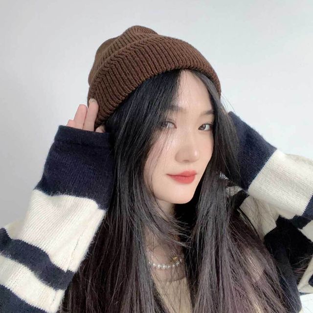 브라운 비니 니트 프리덤 패션 모자 여성 겨울
