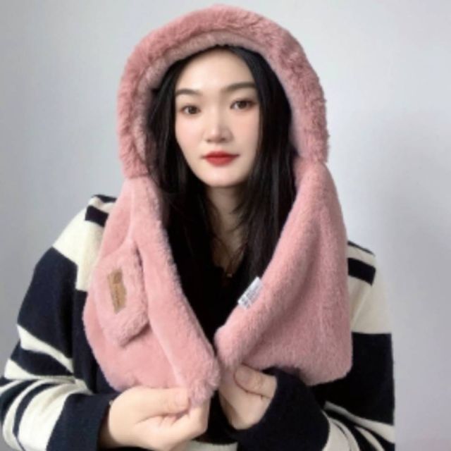 퍼 후드 머플러 핑크 겨울머플러 여성겨울머플러 여자겨울머플러