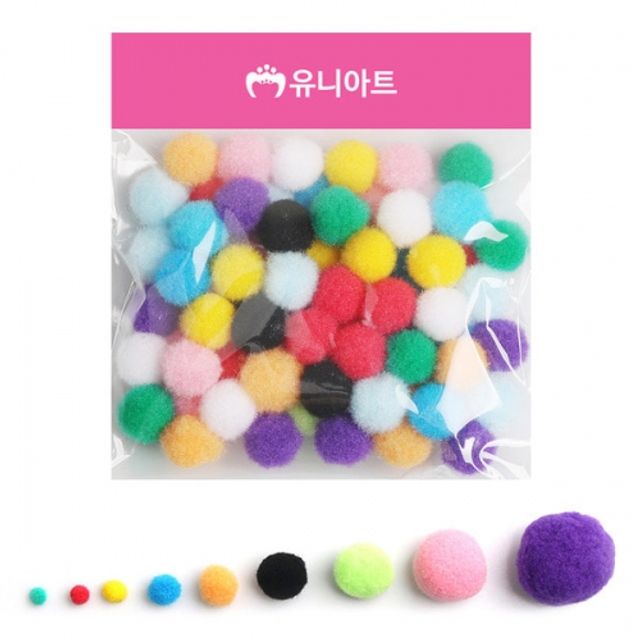 혜명몰 유니아트 퐁퐁 40mm 혼합 - 개 (1개입) 공모양재료 만들기교구 솜털공 만들기재료 공예