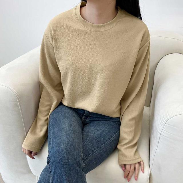 라운드넥 여자 긴팔 티셔츠 무지 데일리 캐주얼룩