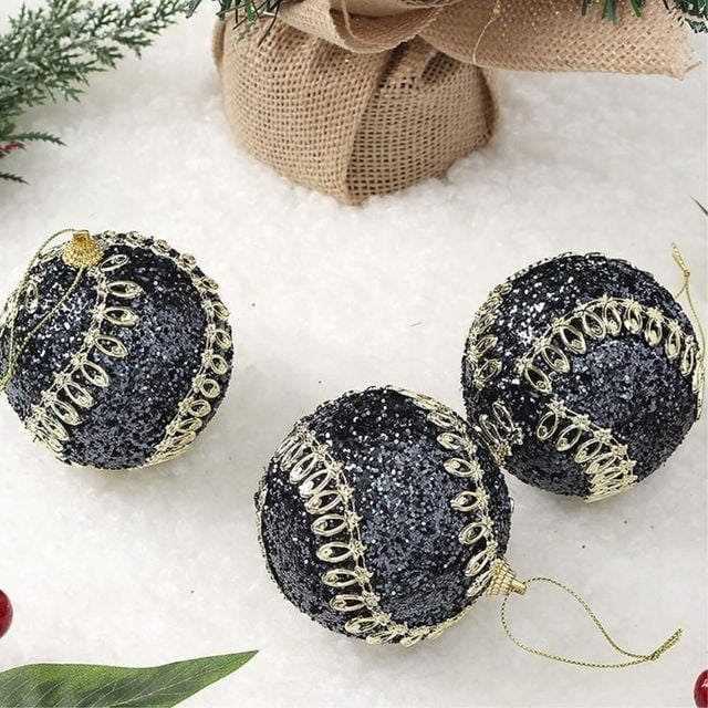 다크블루 장식볼 3p 8cm 골드회오리