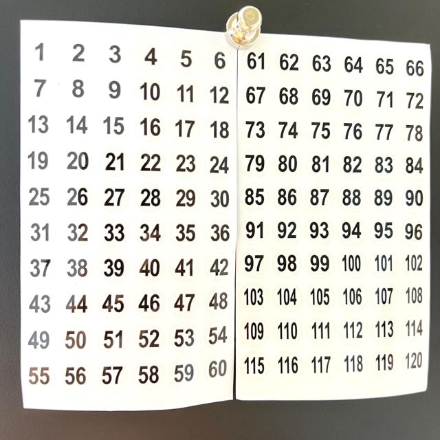 1-120번 흰색 원형 숫자 스티커라벨 10mm 5장