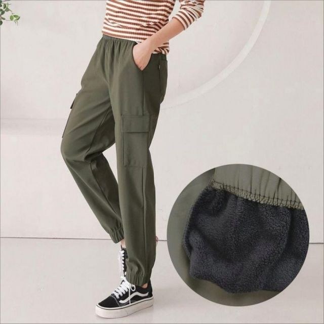 여성 기모 조거 카고팬츠 밴딩 겨울 방한바지 융털 안감 캐주얼 트레이닝 팬츠 3색