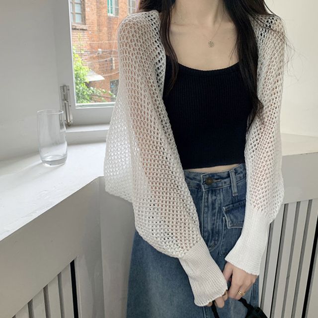 여자 여름 니트웨어 그물 짜임 볼레로 스타일 가디건