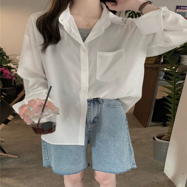 2컬러 하늘하늘 여리핏 찰랑 포켓 얇은 셔츠 남방